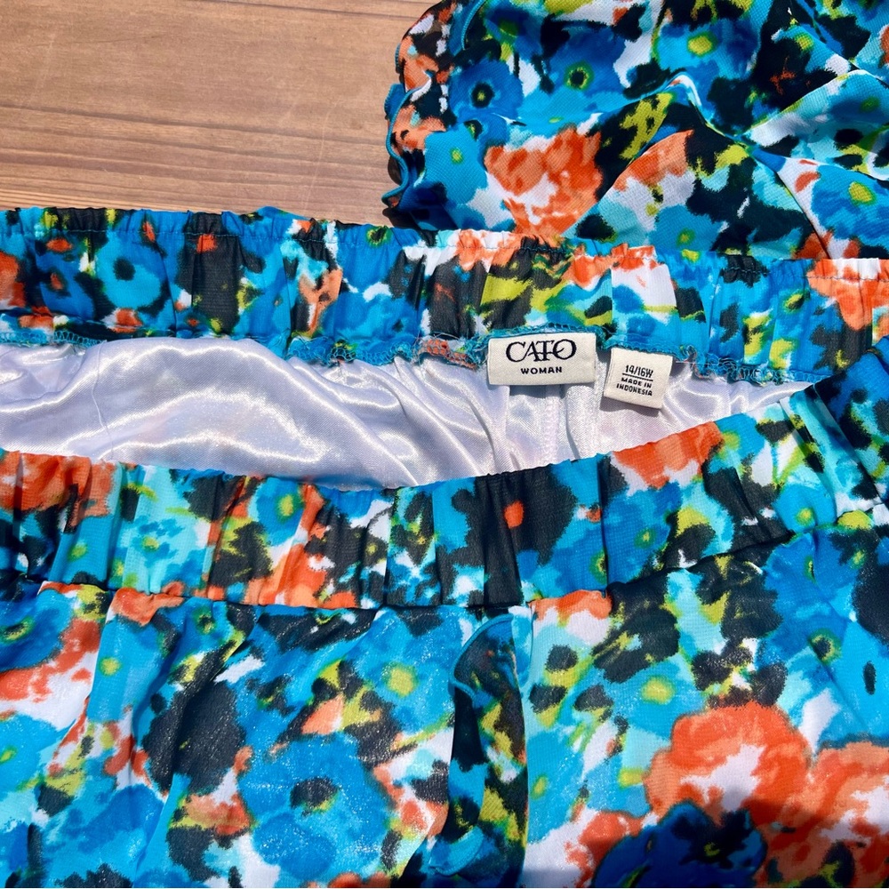Cato Vibrant Floral Skirt in Blue and Orange